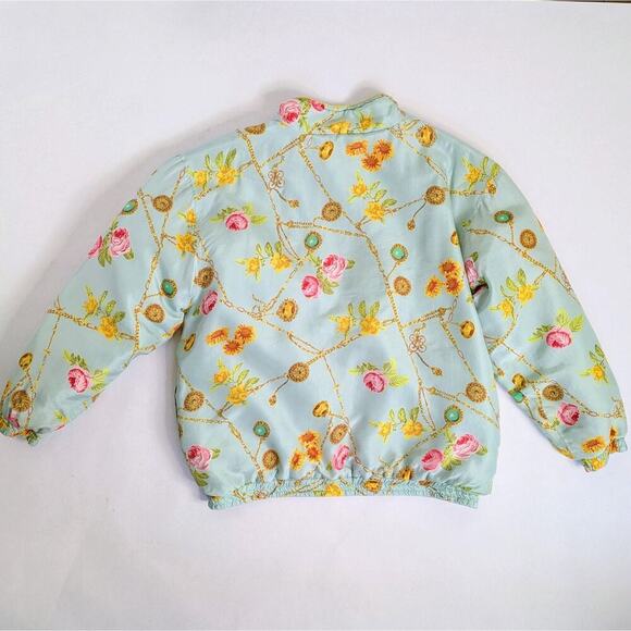 Vtg 90s Avon Style Floral Chain Print Silk Track Jacket Windbreaker Pastel Retro - Picture 13 of 14